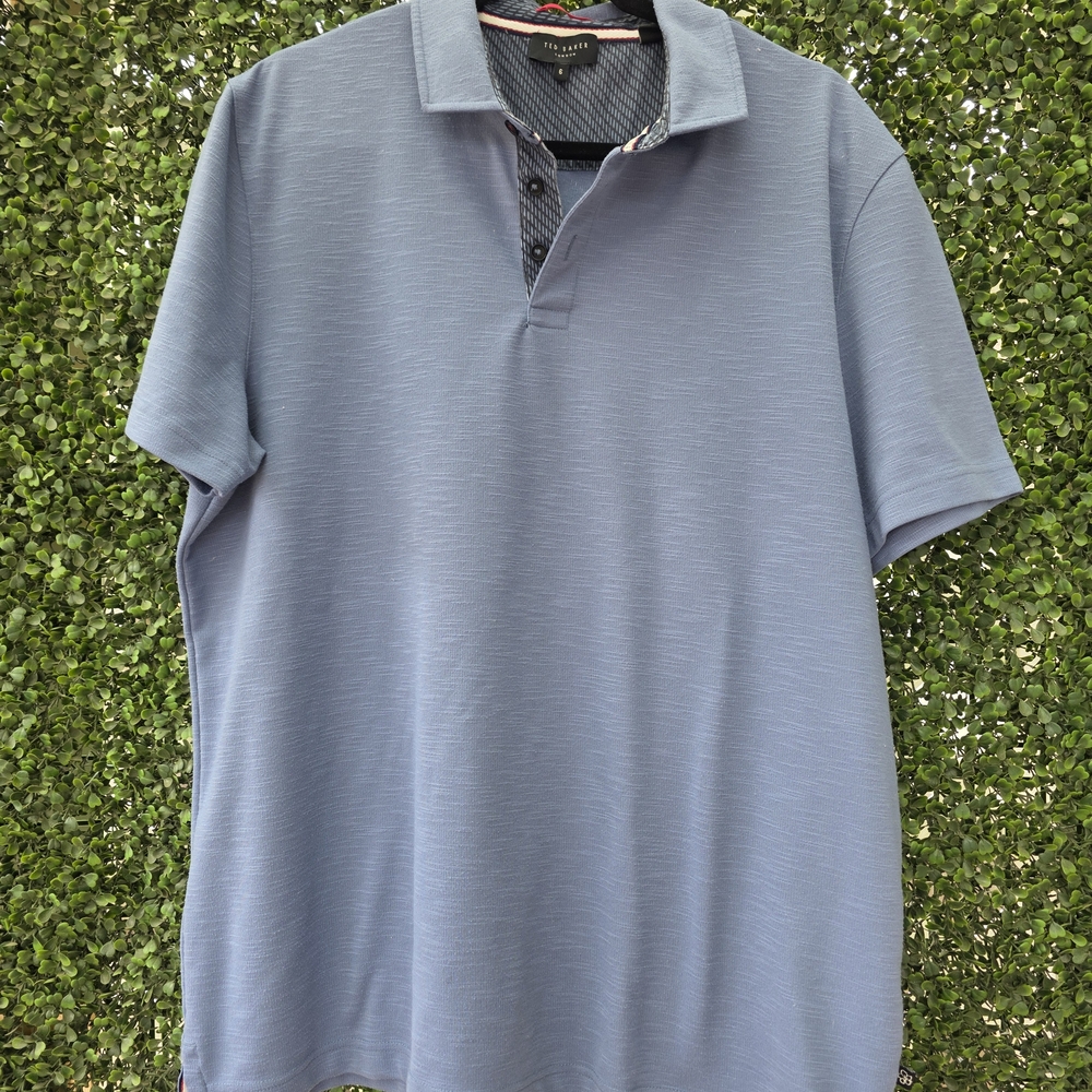 Ted Baker Men’s Light Blue Polo with Patterned Inner Placket
